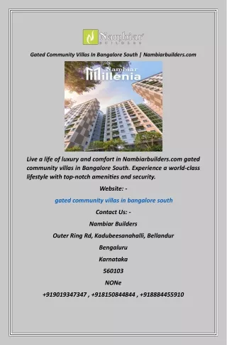 Gated Community Villas In Bangalore South  Nambiarbuilders