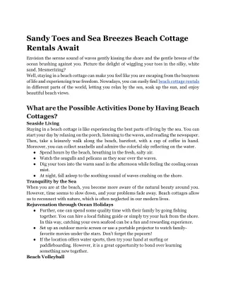 Sandy Toes and Sea Breezes Beach Cottage Rentals Await