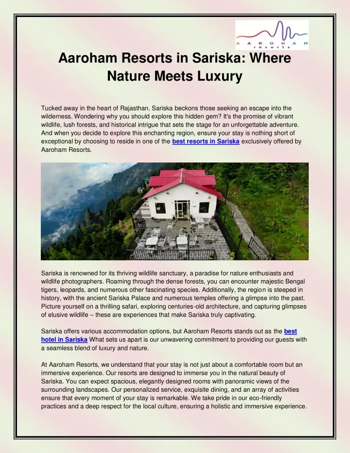 aaroham resorts in sariska where nature meets