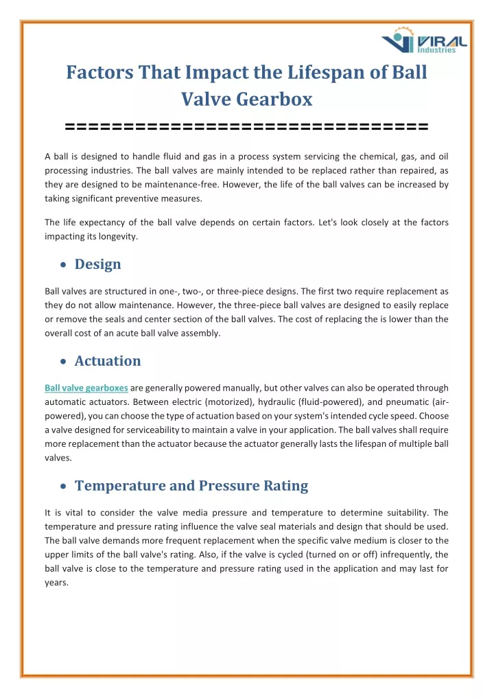 factors that impact the lifespan of ball valve