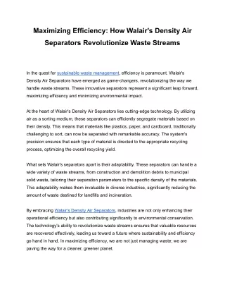 Maximizing Efficiency_ How Walair's Density Air Separators Revolutionize Waste Streams