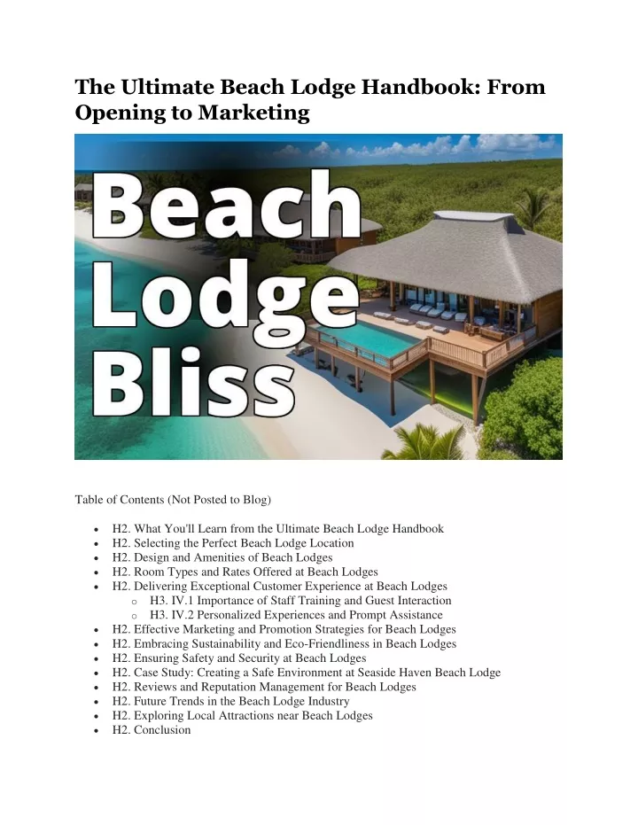 the ultimate beach lodge handbook from opening