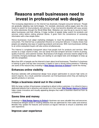 Reasons small businesses need to invest in professional web design
