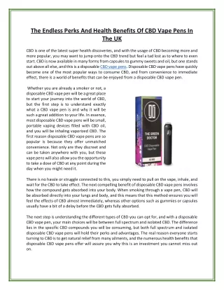The Endless Perks And Health Benefits Of CBD Vape Pens In The UK
