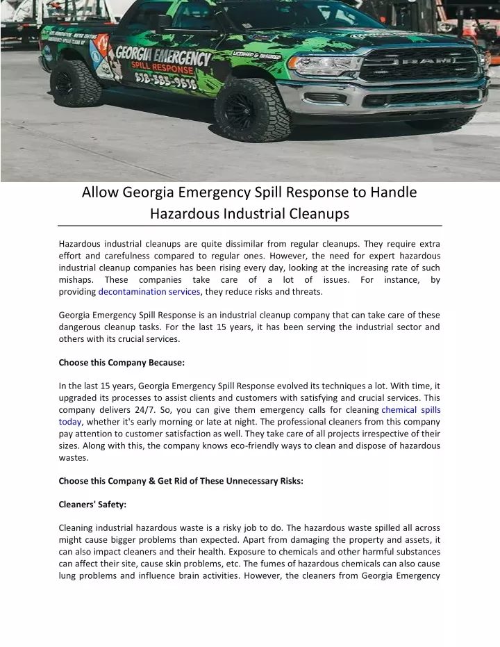 allow georgia emergency spill response to handle