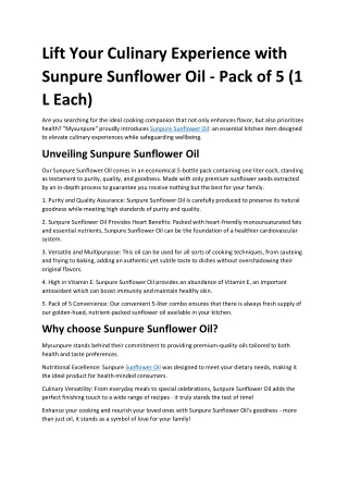 Lift Your Culinary Experience with Sunpure Sunflower Oil