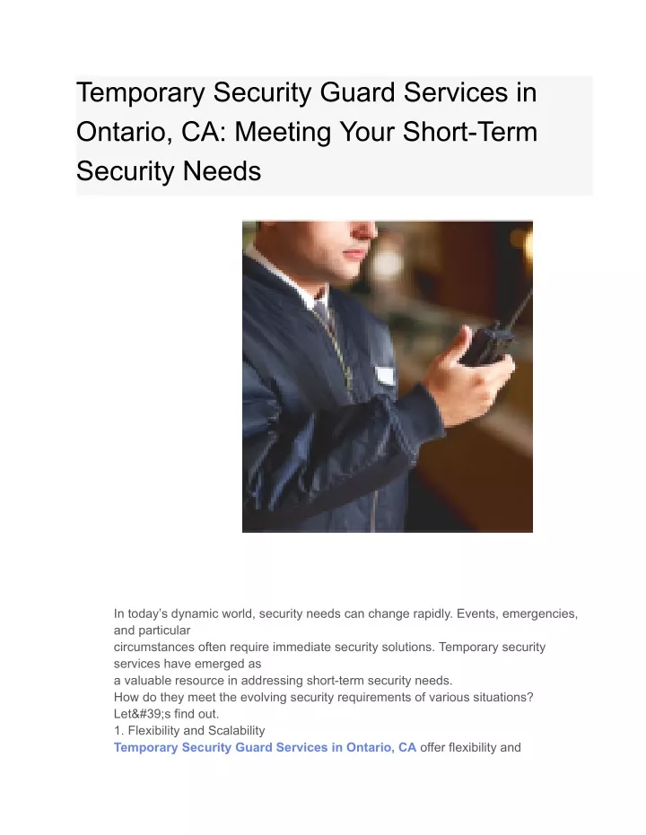 temporary security guard services in ontario