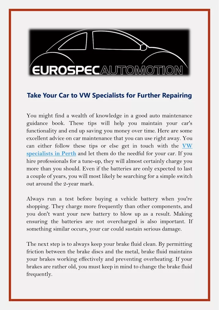 take your car to vw specialists for further