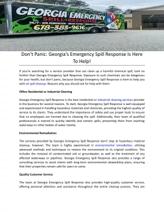 Don't Panic: Georgia's Emergency Spill Response Is Here To Help!