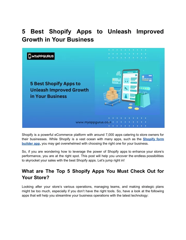 5 best shopify apps to unleash improved growth