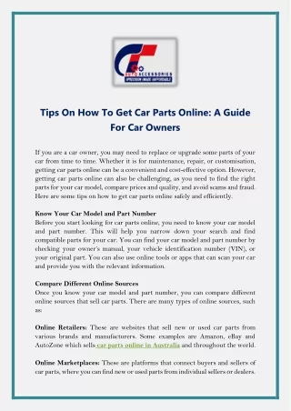 Tips On How To Get Car Parts Online- A Guide For Car Owners