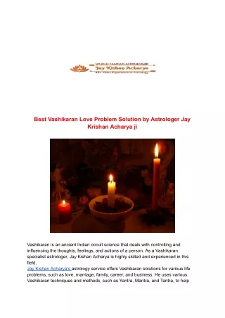 Best Vashikaran Love Problem Solution by Astrologer Jay Krishan Acharya ji