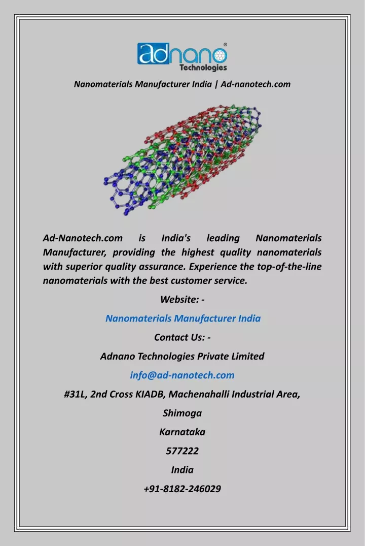 nanomaterials manufacturer india ad nanotech com