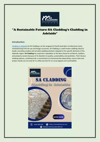 "A Sustainable Future: SA Cladding's  Cladding in Adelaide"