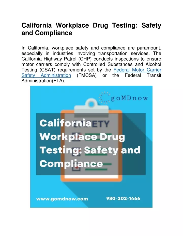 california workplace drug testing safety