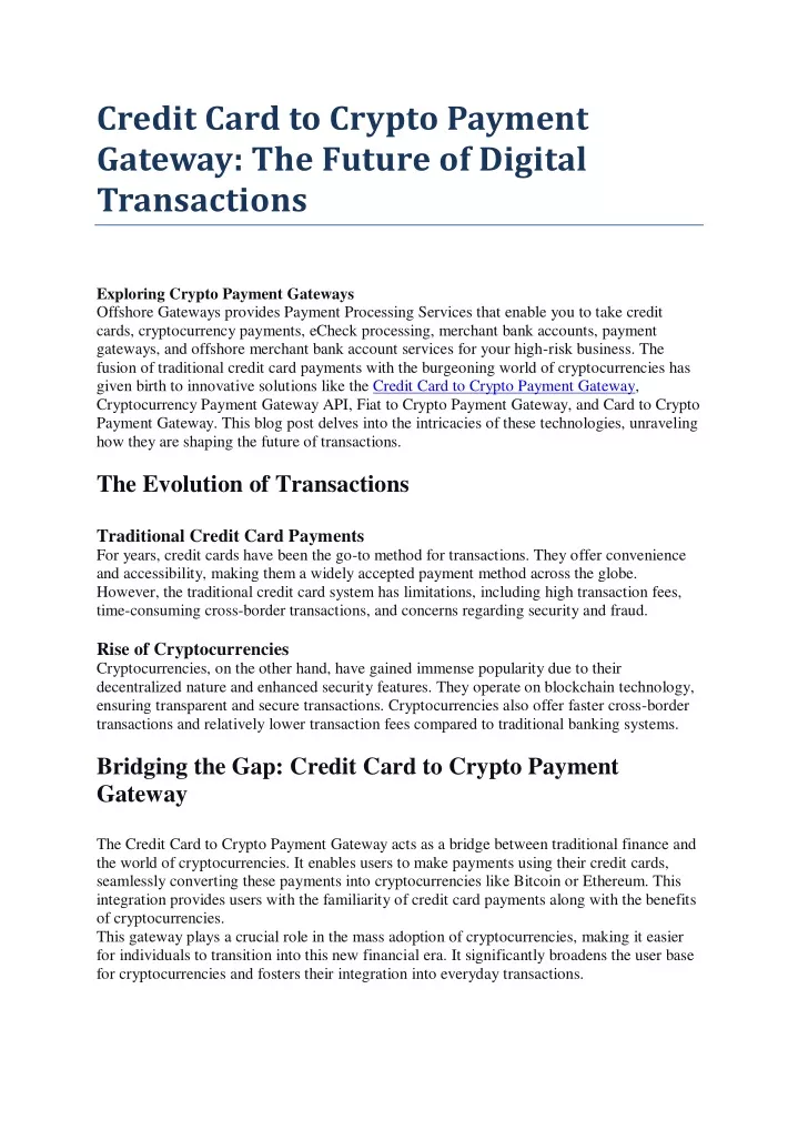 credit card to crypto payment gateway the future