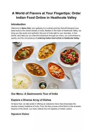 A World of Flavors at Your Fingertips Order Indian Food Online in Heathcote Valley