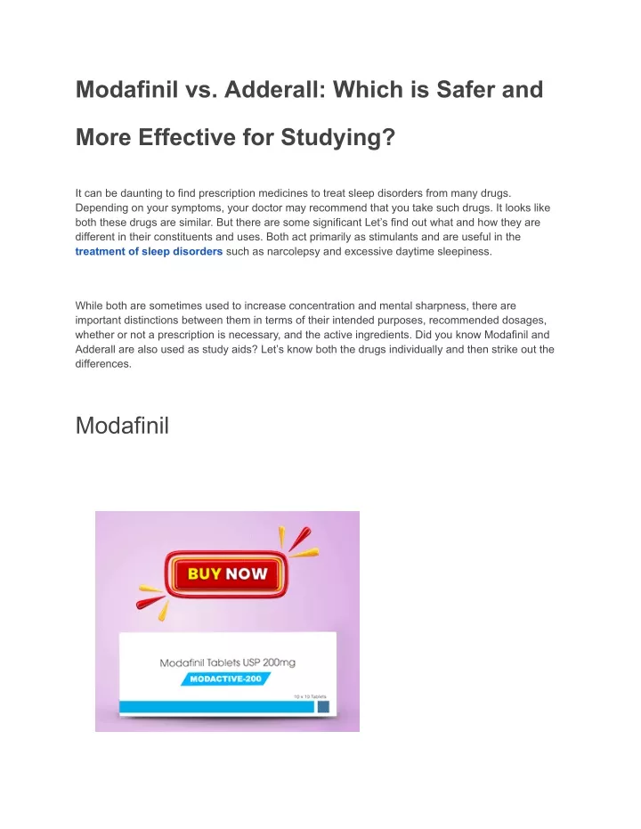 modafinil vs adderall which is safer and