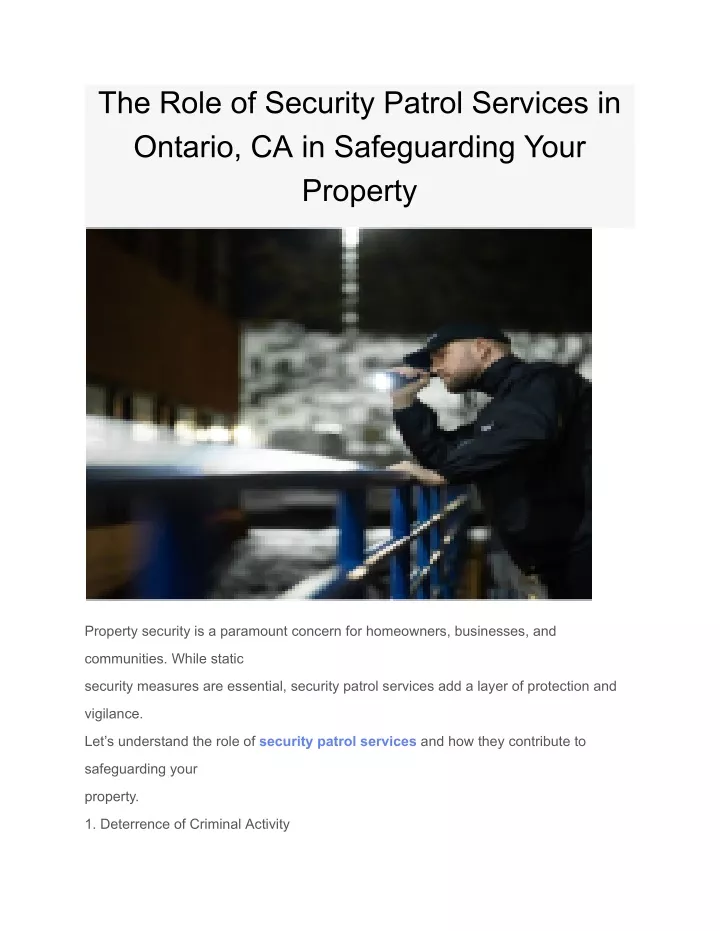 the role of security patrol services in ontario