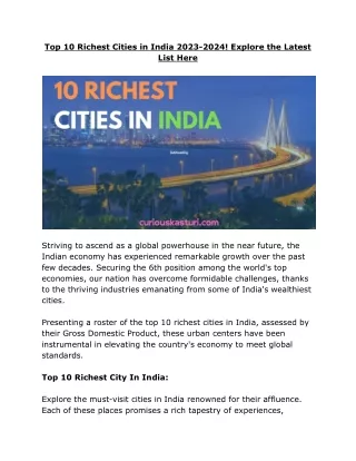 Top 10 Richest Cities In India -- Check Latest 2023-2024 List Here
