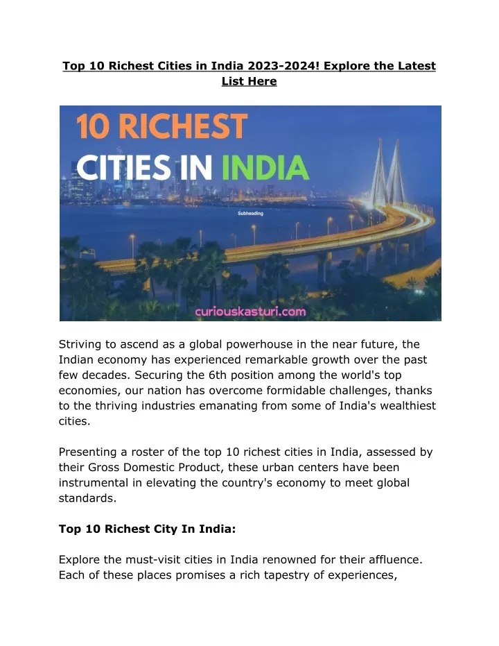 top 10 richest cities in india 2023 2024 explore