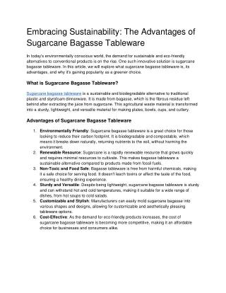 Embracing Sustainability The Advantages of Sugarcane Bagasse Tableware