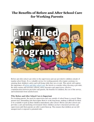 The Benefits of Before and After School Care for Working Parents