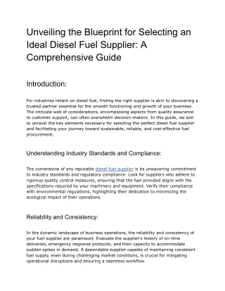 Unveiling the Blueprint for Selecting an Ideal Diesel Fuel Supplier_ A Comprehensive Guide