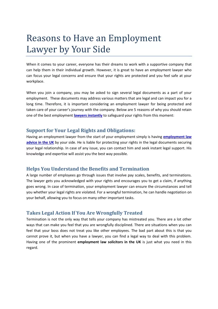 reasons to have an employment lawyer by your side
