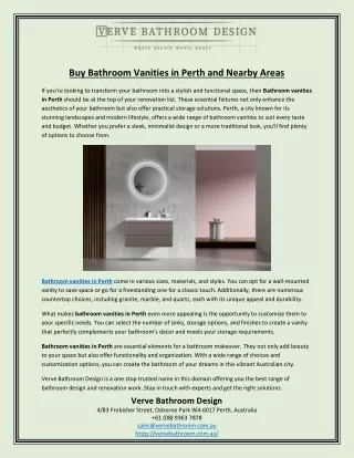 Buy Bathroom Vanities in Perth and Nearby Areas