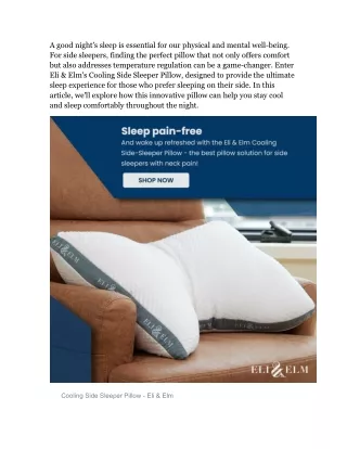 Stay Cool and Sleep Well with Eli & Elm's Cooling Side Sleeper Pillow