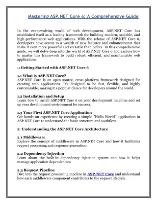 Mastering ASP.NET Core 6 - A Comprehensive Guide
