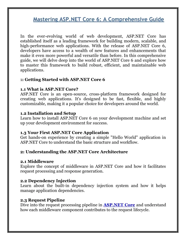 mastering asp net core 6 a comprehensive guide
