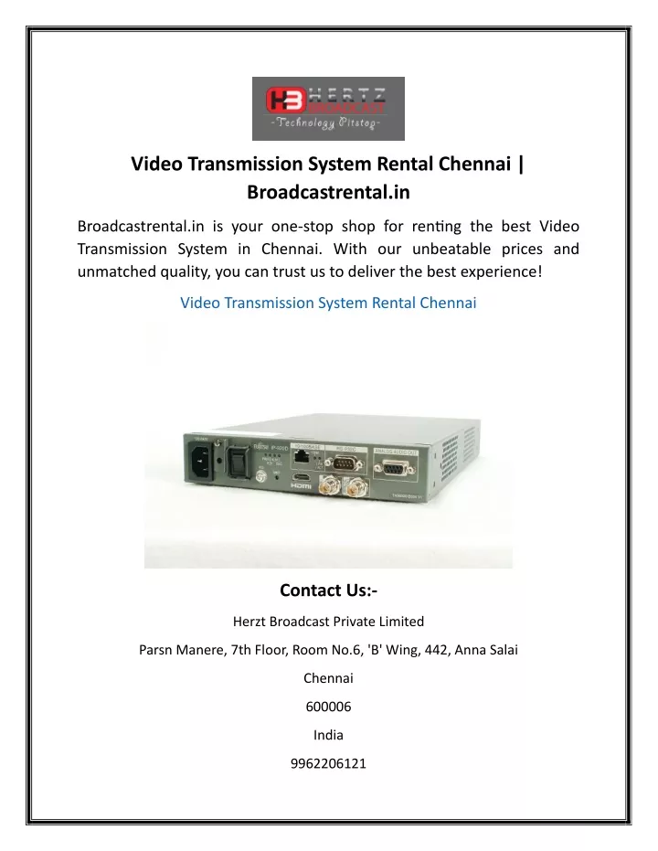 video transmission system rental chennai