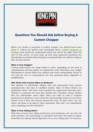 Questions You Should Ask before Buying A Custom Chopper