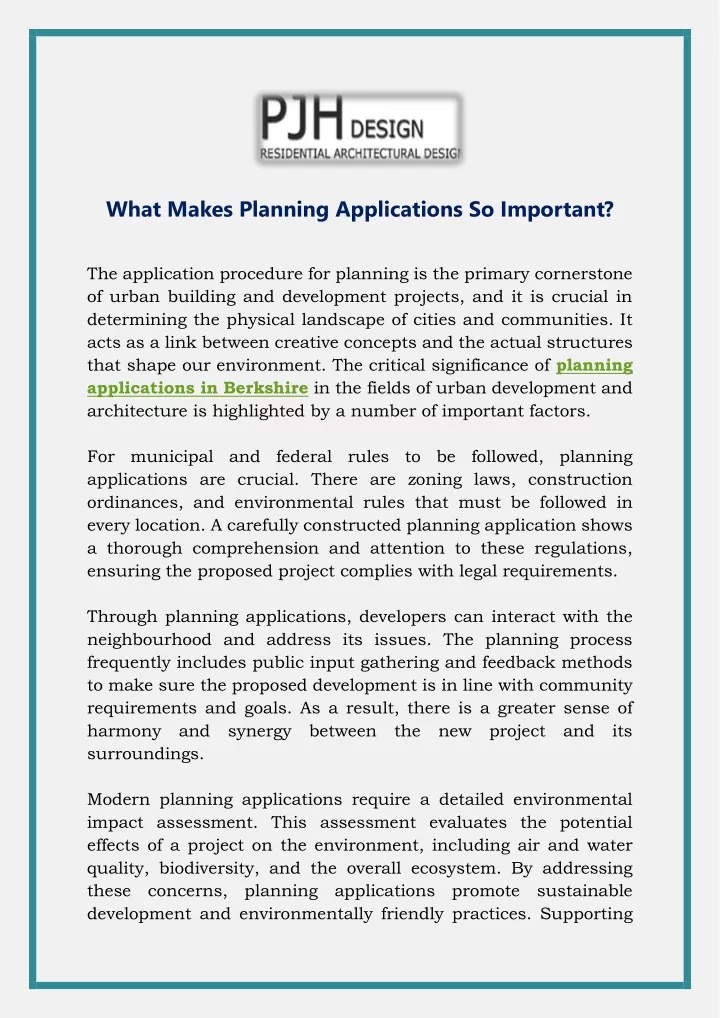 what makes planning applications so important