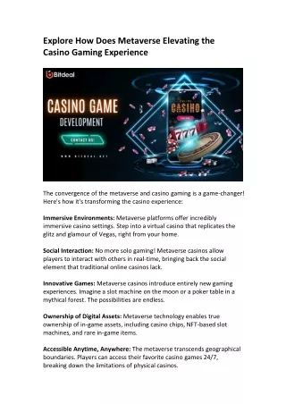 explore how does metaverse elevating the casino