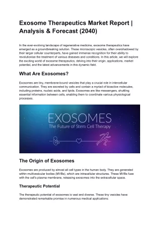 Exosome Therapeutics Market Report | Analysis & Forecast (2040)