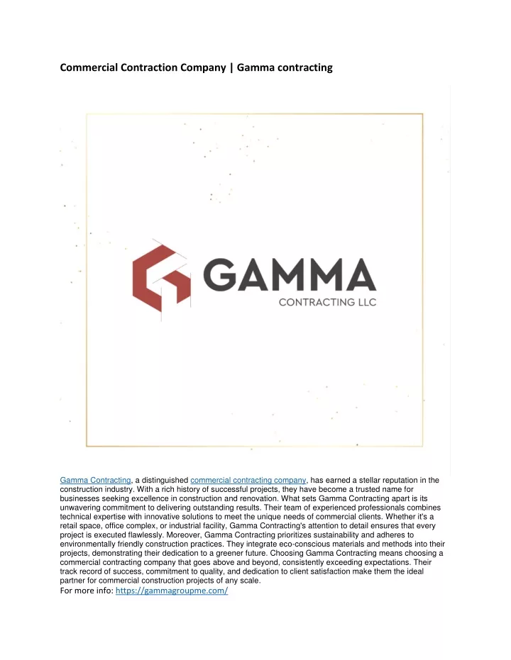 commercial contraction company gamma contracting
