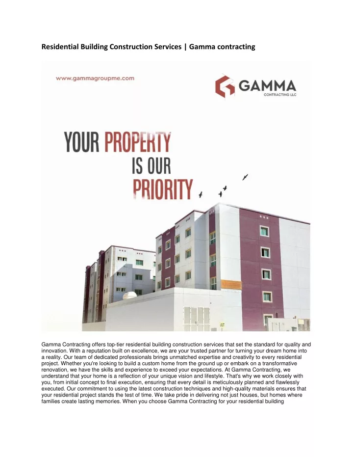 residential building construction services gamma