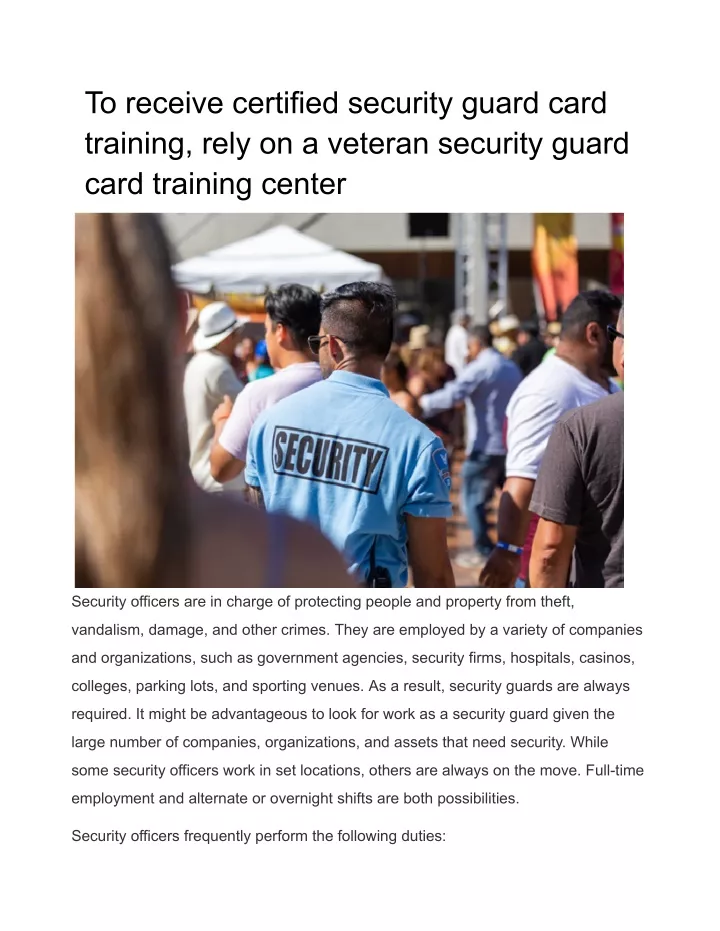 to receive certified security guard card training