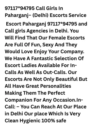 97117°94795 Call Girls In Paharganj– (Delhi) Escorts Service
