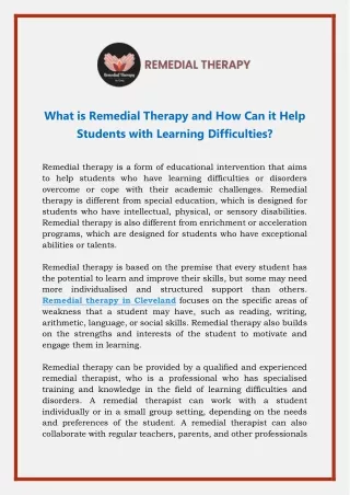 What is Remedial Therapy and How Can it Help Students with Learning Difficulties