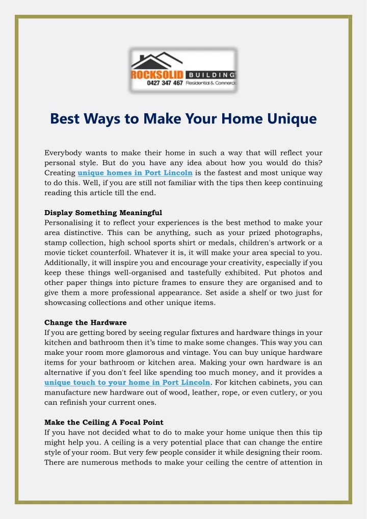 best ways to make your home unique