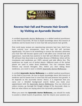 Reverse Hair Fall and Promote Hair Growth by Visiting an Ayurvedic Doctor