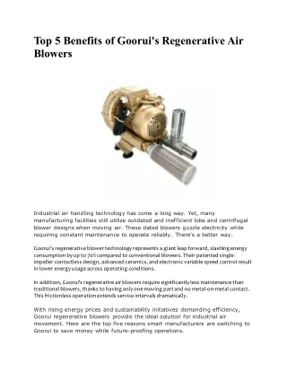 Top 5 Benefits of Gooruis Regenerative Air Blowers