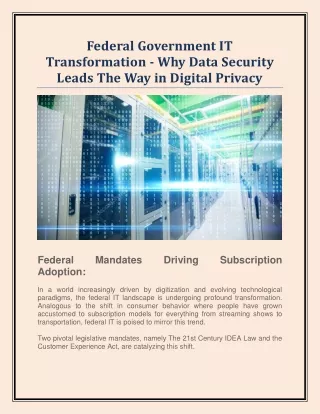 Federal Government IT Transformation - Why Data Security Leads The Way in Digital Privacy