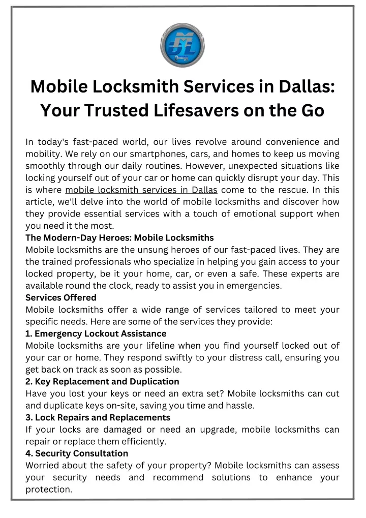 mobile locksmith services in dallas your trusted