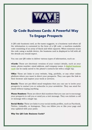 Qr Code Business Cards- A Powerful Way To Engage Prospects