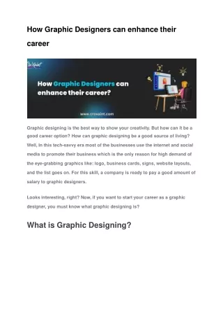 How Graphic Designers can enhance their career